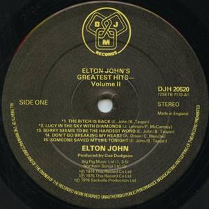 JLPR John Elton John's Greatest Hits Vol 2 SA
